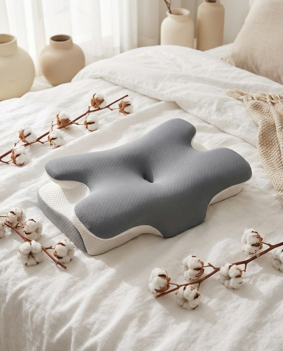 Calme Butterfly Nackenkissen Grau im Schlafzimmer