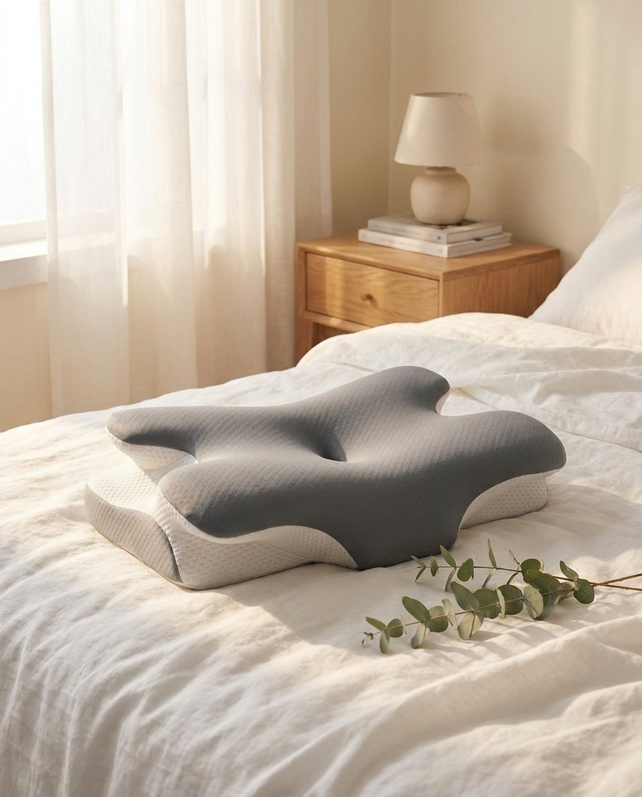 Calme Butterfly Nackenkissen Grau – Detailansicht